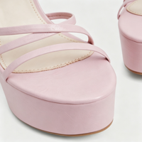 Sandales compensées roses en cuir chic pour femme, à talon bloc épais, multi-brides croisées avec boucle à la cheville, vente en gros