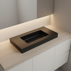 Vasque en quartz intégré BB02-36-109 Noir mat rectangulaire à fixation murale pour salles de bain - Product Image 2