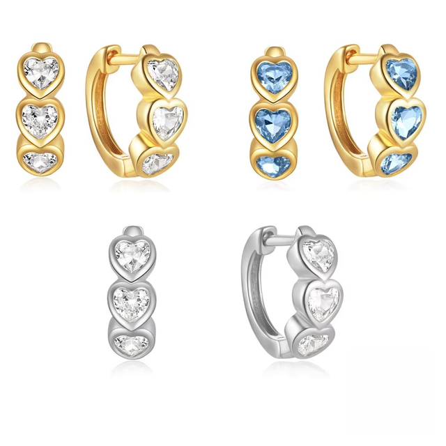Wholesale 925 Silver Hoop Earrings Jewelry Women 18K Gold Plated Sterling Silver 925 Mini Heart Zircon huggies Earring for Women