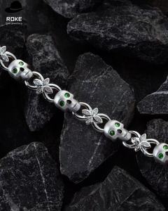 Collar Hip Hop con Calavera Gótica de Ojo Verde, Cadena Cubana, Oro/Platino de 9K-18K, Diamantes de Laboratorio 3D, Certificado IGI - Product Image 4