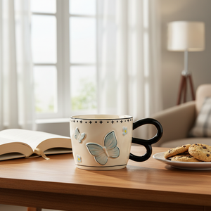 Taza de Cerámica <span class=keywords><strong>Vintage</strong></span> con Forma de Mariposa y Cuchara, Linda Taza de Café y Agua para Parejas, Regalo con Lazo para Niñas, Apta para Lavavajillas y <span class=keywords><strong>Microondas</strong></span> - Product Image 5
