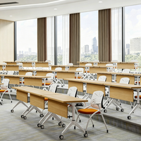 Table de formation pliable en gros avec cadre triangulaire à grain de bois, roues verrouillables pour bureau, salle de classe et conférence