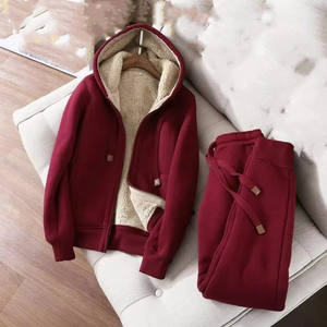 ชุดเสื้อแจ็คเก็ตตัวสั้นมีฮู้ดแขนยาวสีพื้นผ้ากำมะหยี่หนาสไตล์ฤดูหนาว M-4XL + กางเกงกีฬาเซ็ตกีฬาและสันทนาการ - Product Image 1