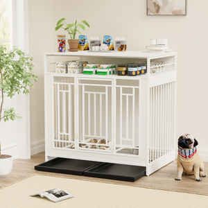 Mobili per cani da 43.3 pollici per cani di grossa taglia, cassa per cani in legno con divisore, cuccia per cani a doppia porta con tre cassetti - Product Image 2