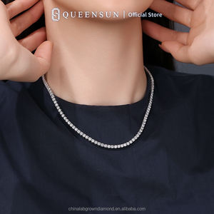 ラボダイヤモンド 14Kソリッドホワイトゴールド テニスチェーンネックレス レディース/メンズ ラグジュアリー IGI認定 ウェディング 淡水パール ボールシェイプ 2mm - Product Image 3