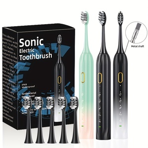 Brosse <span class=keywords><strong>à</strong></span> dents électrique sonique IPX8, rechargeable par USB, avec manche en métal intelligent, pour adultes, avec 5 têtes de rechange - Product Image 1