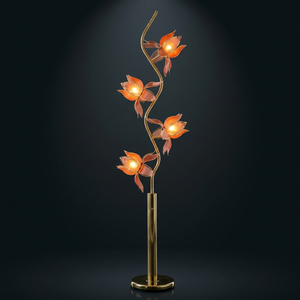 Lampe sur pied unique en verre avec tige en métal, douille E26, style contemporain pour salon - Product Image 1