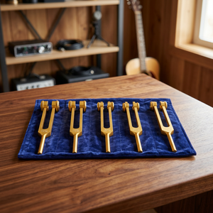 Ensemble de diapasons dorés, 7 pièces, instrument de musique de précision pour la thérapie sonore et l'ajustement de la tonalité, dans un étui en velours. - Product Image 4