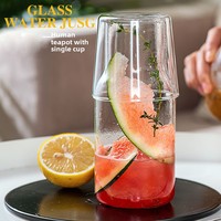 Set Cangkir Teh Kaca Transparan Sekali Pakai Gaya Jepang dengan Teko dan Botol Jus untuk Minuman Dingin, Susu, Sarapan