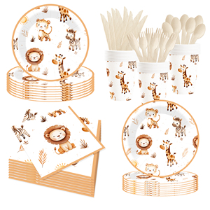 DAMAI Nuevo Juego de Vajilla Desechable con Temática de Animales de la Selva, Platos, Vasos y Servilletas de Papel para Fiestas - Product Image 2