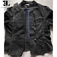 Veste Bomber en Jean Délavé Style Napoléon LARSUR, Coupe Slim, Col Montant, pour Moto, Veste Hussar en Jean Court
