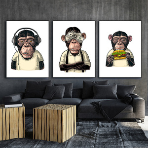 Divertido Póster de los <span class=keywords><strong>Tres</strong></span> <span class=keywords><strong>Monos</strong></span> <span class=keywords><strong>Sabios</strong></span>, Arte de Pared en Lienzo, Decoración Moderna para el Hogar, Pintura de Animales para Pared - Product Image 1