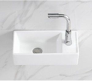 Lavabo mural en céramique de luxe léger, à montage monotrou, mini-vasque rectangulaire pour lavage du visage - Product Image 2