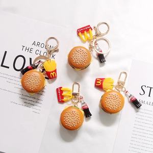 Lindo llavero de resina plástica con diseño de hamburguesa y papas fritas, colgante DIY hecho a mano, llavero creativo para coche, adorno personalizado para bolso, regalo - Product Image 1