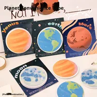 Bloc-notes autocollants réutilisables de la série Cute Planet, message pour étudiants, mémo, forme ronde, terre, lune, haute valeur