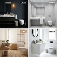 Ensemble d'accessoires de salle de bain en plastique noir et gris écologiques, flacon rechargeable, distributeur de savon, porte-brosse à dents, porte-savon, poubelle