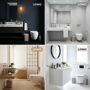 Juego de Accesorios de <span class=keywords><strong>Baño</strong></span> de Hotel de 6 Piezas de Plástico de Lujo Minimalista OEM, Negro, Blanco, Gris, Beige, Bote de <span class=keywords><strong>Basura</strong></span>, Dispensador de Jabón, Escobilla para Inodoro - Product Image 3