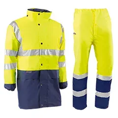 Tuta antipioggia - HV752 S Lagoon - Colore: Giallo fluorescente/blu - Strisce riflettenti verticali e orizzontali per una maggiore visibilità - Product Image 2