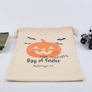 Sac à cordon en coton pour bonbons d'Halloween, imprimé citrouille, sac de rangement pour cadeaux de fête d'enfants, pour décoration d'Halloween - Product Image 2
