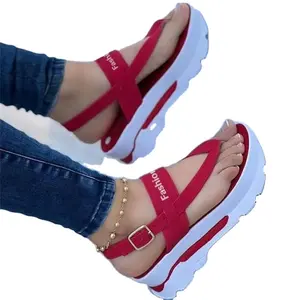 2023 nuevas Chanclas de tacón de lujo para mujer, sandalias de cuña romanas de diseñador de moda, Sandalias de tacón de plataforma para mujer