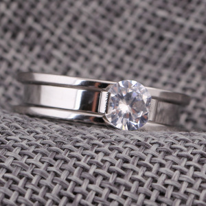 <b>Couple</b> <b>Rings</b> 8MM Zircon Set Two Tone Stainless Steel Valentine Gift Jewelry - Product Image 3