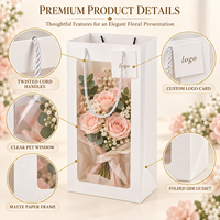 Sacs en papier personnalisés pour fleurs avec fenêtre transparente et poignées en corde pour bouquets de mariage, Fête des Mères, emballage cadeau pour fleuristes