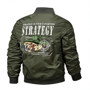 Strategy Bomber <b>Jacket</b> Men's Windproof Casual Zipper Front <b>Patch</b> Design Black Polyester Autumn Wear - Product Image 4