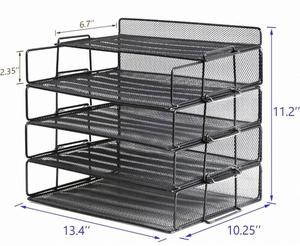 Stackable Paper <b>Tray</b> - 4-Tier Desk Organizer <b>File</b> Organizer Letter <b>Tray</b> Mesh Desktop Document Paper <b>Tray</b> Organizer - Product Image 2
