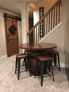 طاولة عشاء مستديرة على شكل خشب البلوط طاولة شكل برميل نبيذ طاولة قاعدة بشكل ريفي على شكل برميل ويسكي - Product Image 6