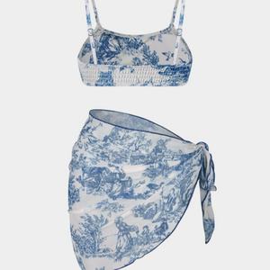 Ensemble de maillot de bain bikini à volants et imprimé floral personnalisé en 3 pièces pour femmes rondes - Product Image 4