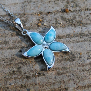 Vente en gros de bijoux en argent 925, pierre précieuse naturelle en larimar bleu, pendentif étoile de mer, collier - Product Image 5