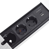 Prise de table encastrable en alliage d'aluminium CE pour alimentation électrique, avec prises Euro 2 AC et ports USB A+C, pour usage commercial