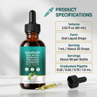 Gouttes liquides de Sea Moss, Soursop et Moringa 60ml, Complément Herbal 6 en 1, OEM ODM Marque Privée
