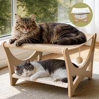 Lit pour chat en bois et sisal respirant avec griffoir et balançoire suspendue - Toutes saisons pour salon et balcon (Carton)