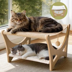 <span class=keywords><strong>Cama</strong></span> para Gatos Transpirable <span class=keywords><strong>de</strong></span> Madera y Sisal <span class=keywords><strong>con</strong></span> Poste <span class=keywords><strong>Rascador</strong></span> y Columpio Colgante - Para Todas las Estaciones, para Sala <span class=keywords><strong>de</strong></span> Estar y Balcón (Caja) - Product Image 1