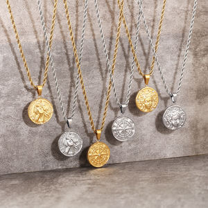 Kompas singa <span class=keywords><strong>ST</strong></span> <span class=keywords><strong>CHRISTOPHER</strong></span> liontin salib Yesus kalung jimat koin antik baja tahan karat berlapis emas 18K untuk pria wanita - Product Image 5