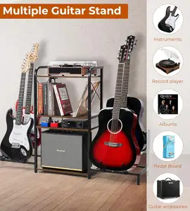 Room Home Studio 4-Tier Upgraded Power Outlet Multi Guitar Stand Floor Rack