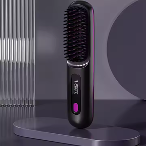 New Popular LCD USB Charging Ceramic <b>Heating</b> Electric <b>Comb</b> Flat Hair Straightener Wireless Portable Hair <b>Comb</b> - Product Image 1