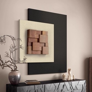 Art mural abstrait en bois de noyer, cadre carré en bois massif fait à la main, brun foncé, pour salon, chambre à coucher, entrée - Product Image 2