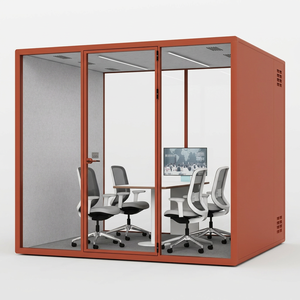 Cabine de bureau insonorisée orange pour réunions multi-personnes, cabine d'hébergement portable et mobile avec éclairage LED réglable - Product Image 1