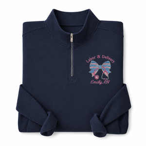 Pull d'hiver personnalisé brodé pour infirmière BSN, col montant, fermeture éclair quart, Harper Morgan, cadeau pour professionnel de la santé - Product Image 2