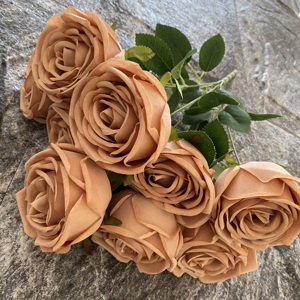 KEWEI-RB001 Bouquet de mariage en promotion, 9 têtes de <span class=keywords><strong>roses</strong></span> en soie, bouquet de fleurs artificielles blanches - Product Image 5