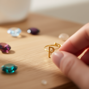 Anillo con Letra P Angelina, Chapado en Oro, Talla Ajustable de 6 mm, Joyería de Moda Unisex, Regalo, Uso Diario, Estilo Moderno - Product Image 2