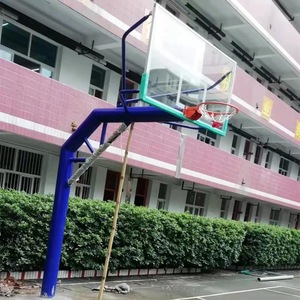 Canasta de Baloncesto para Exteriores de 3.05m con Tablero de Vidrio Templado, Fija en el Suelo, de Hierro Fundido, Equipo para Cancha Azul - Product Image 3