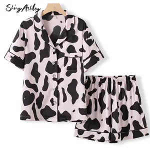 Summer Plus Size Silk Like Satin Women Nightgown Homewear Short Sleeves Loose Women Sleepwear