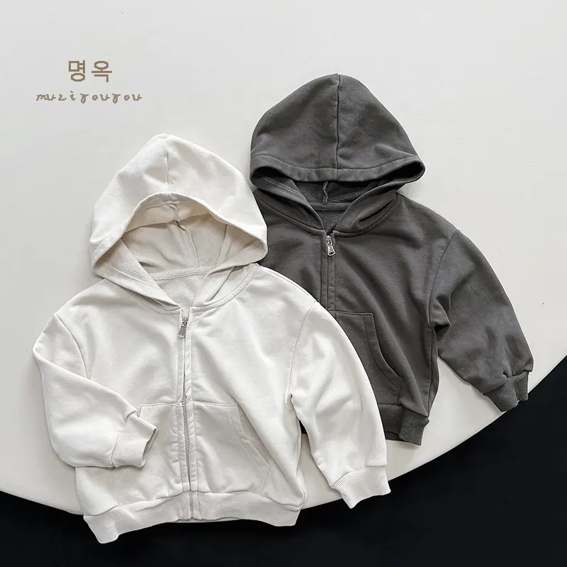 2024 новая детская куртка Осенняя однотонная хлопковая трикотажная Повседневная куртка с капюшоном для мальчиков
