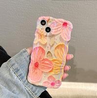Coque de téléphone Blu-ray effet peinture à l'huile florale pour iPhone 16 15 Pro 14 11 12 13 Pro Max, étui scintillant coloré à motif floral mignon pour femmes et filles