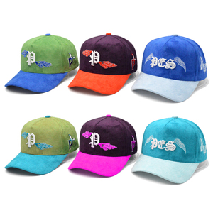 고품질 남성용 골프 모자 곡선형 자수 블루 스웨이드 모자 챙 야구 모자 - Product Image 1