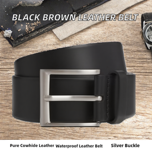 Nuevo Cinturón Casual de Cuero Vacuno Negro Marrón con Hebilla Metálica de Cierre Automático Plateada, Impermeable y Duradero para Hombre - Product Image 2