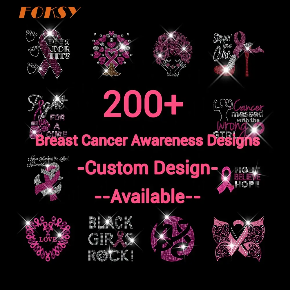 Personalizzato accetta Bling cancro al seno consapevolezza nastro rosa Hot Fix strass Transfer Design